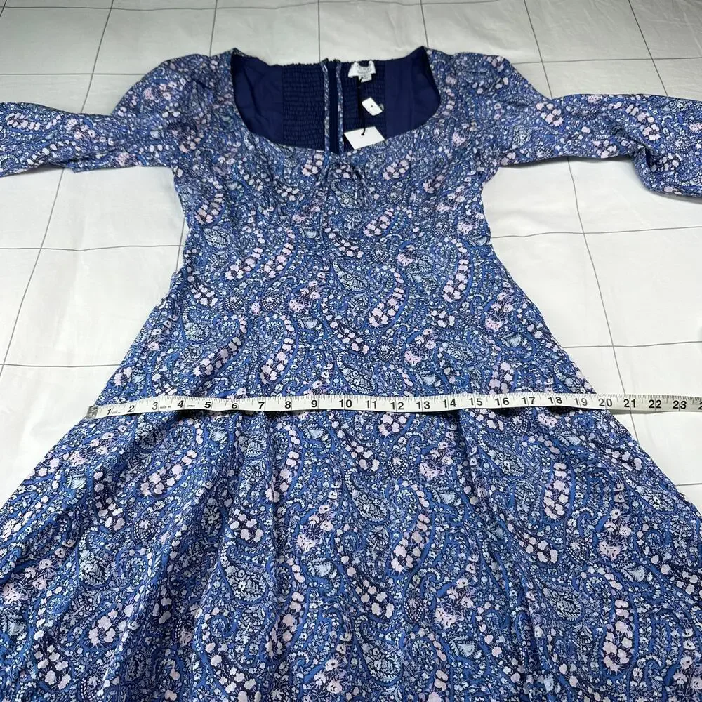 J. Crew Liberty Dress Women 2 Blue Sweetheart Long Sleeve Mini Bourton Bloom New